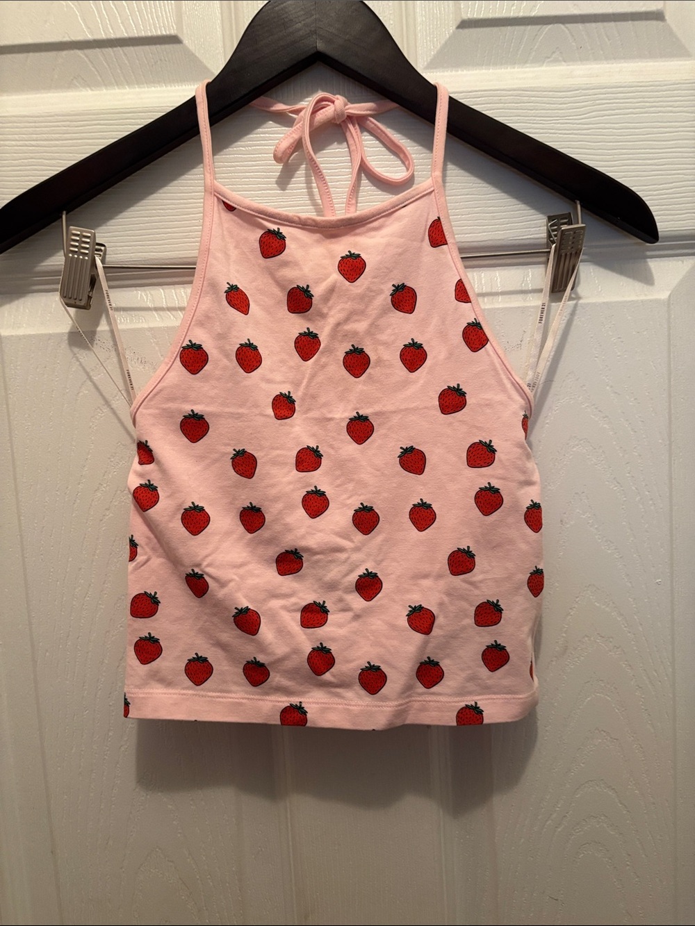 Forever 21 Pink Halter Tank Top with Red Strawberry Print